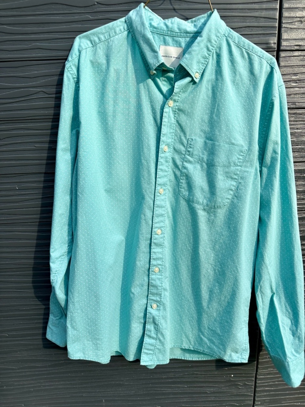 American Eagle Teal Polka Dot Button Down Shirt Large Casual